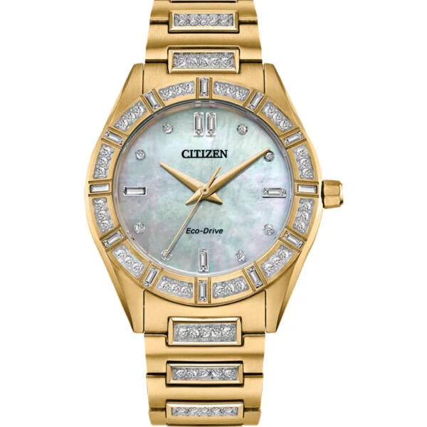 Gold Stone Set Ladies Eco Drive Pearl Face Watch Citizen_0