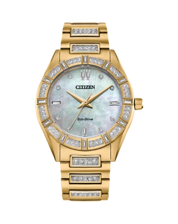 Gold Stone Set Ladies Eco Drive Pearl Face Watch Citizen_0