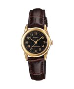 Casio Ladies Gold Analogue Watch Leather Strap_0
