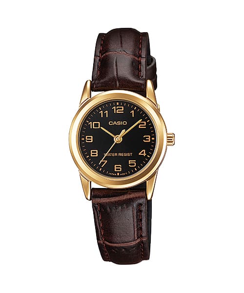 Casio Ladies Gold Analogue Watch Leather Strap_0