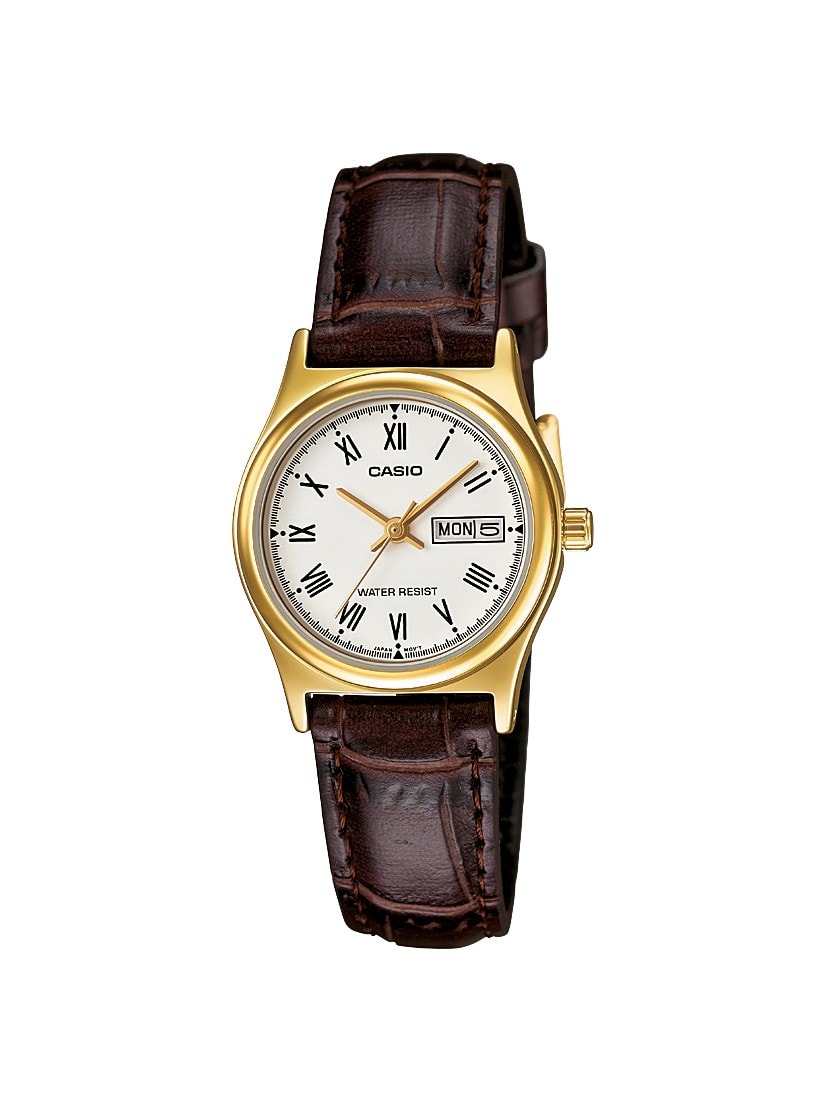 Casio Ladies Gold Analogue Watch with Brown Leather Strap_0