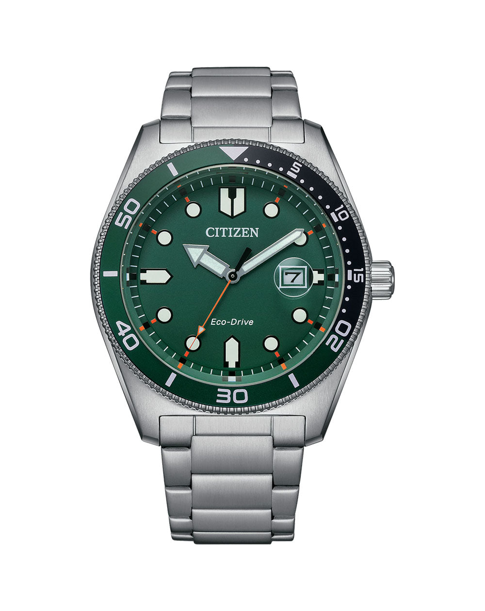 Eco-Drive Gents Silver Watch with Green Dial Watch_0