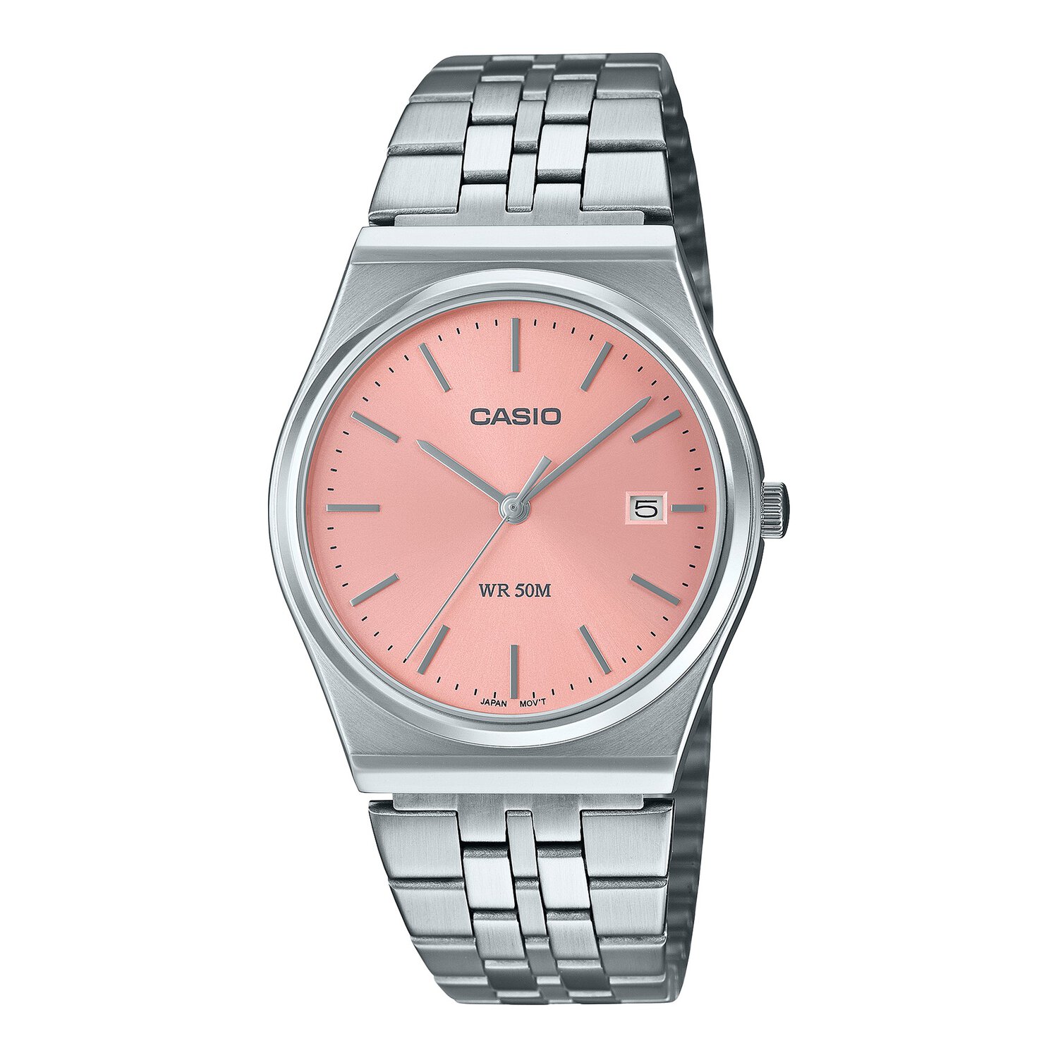 Casio Silver Analogue Watch with Pink Face 50m_0