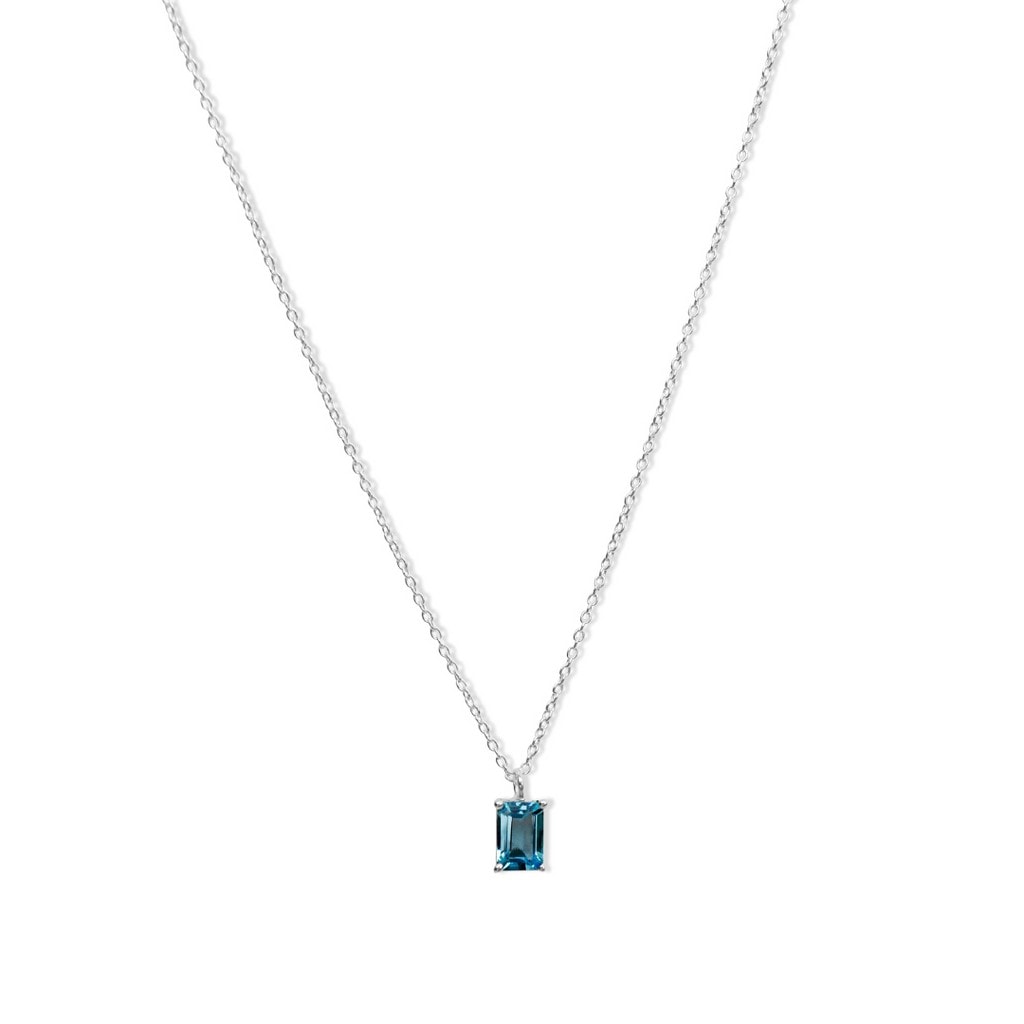 Sterling Silver Blue Topaz Rectangle Necklace_0