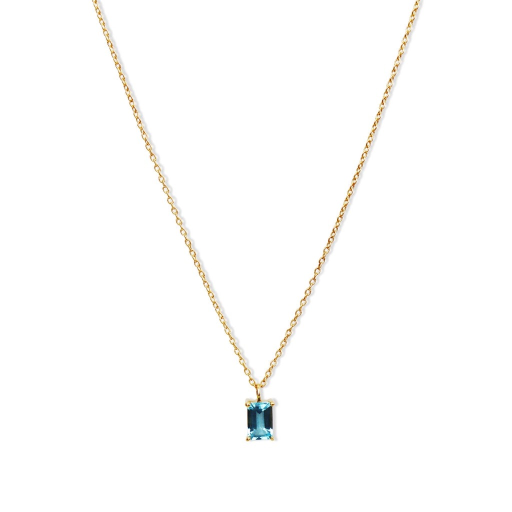 Sterling Silver Yellow Gold Plated Blue Topaz Rectangle Necklace_0