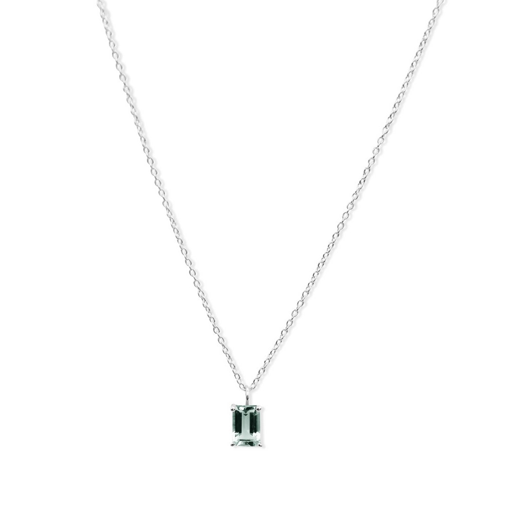 Sterling Silver Green Amethyst Necklace 45cm+5cm_0