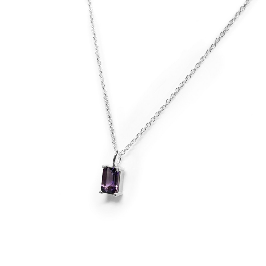 Sterling Silver Purple Amethyst Rectangle Necklace_0