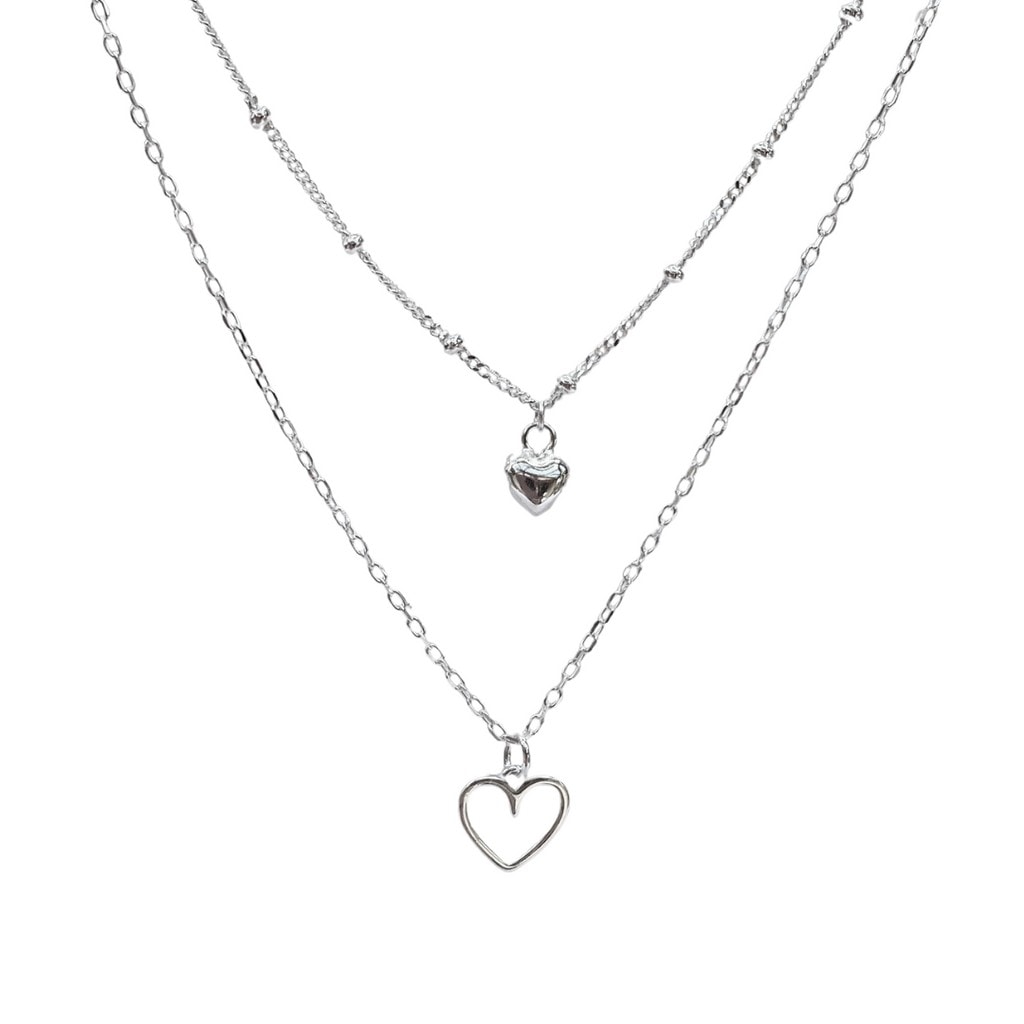 Sterling Silver Double Chain Heart Necklace_0