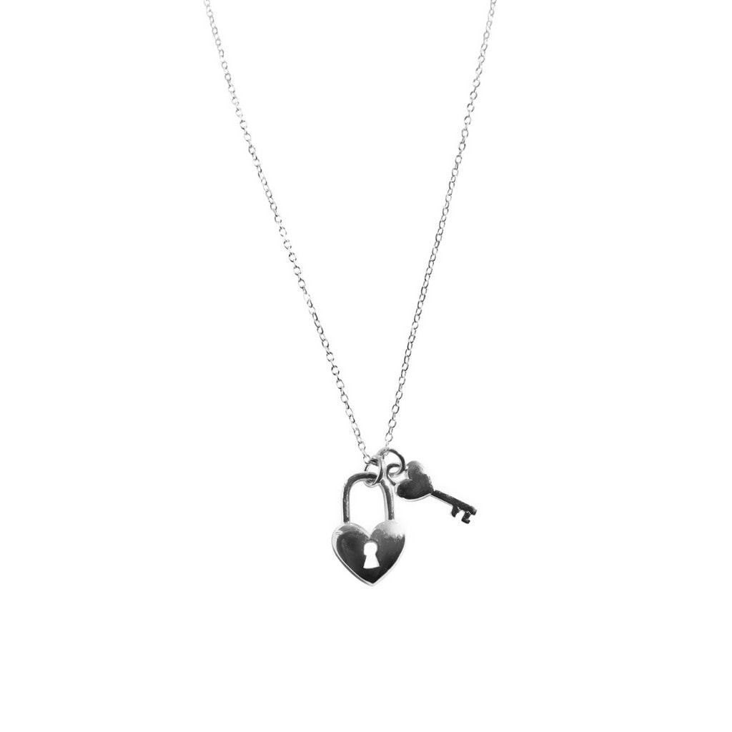 Sterling Silver Heart Lock And Key Necklace_0