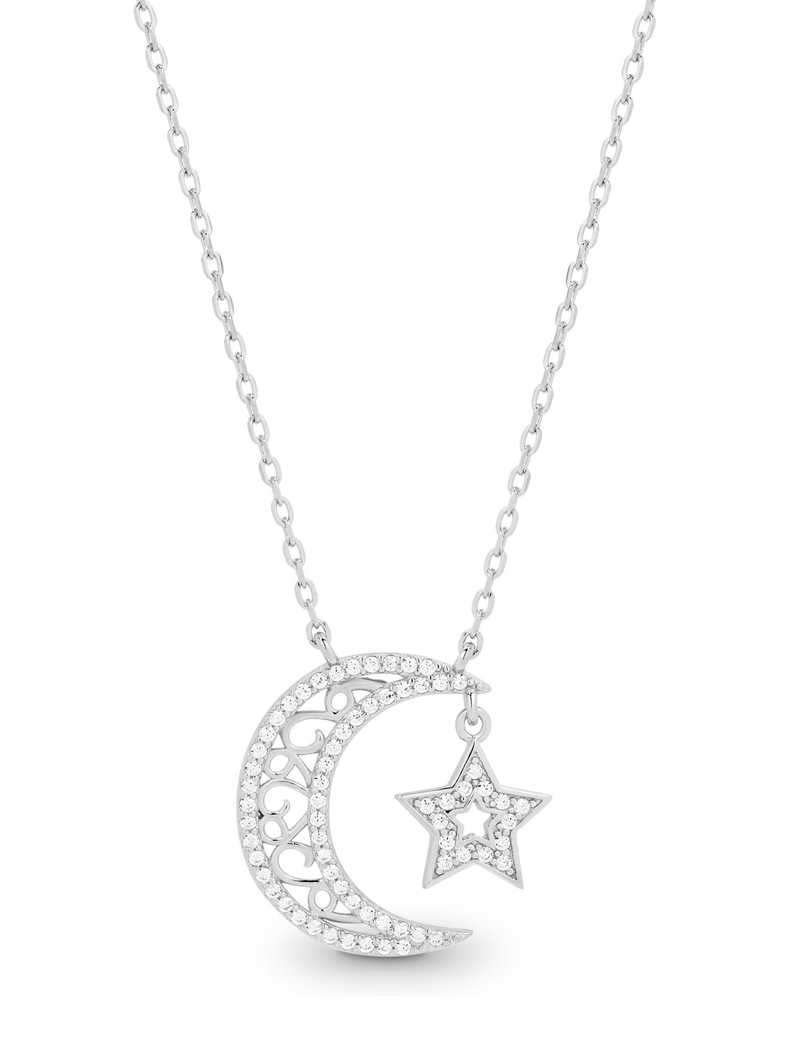 Sterling Silver Star and Moon Necklace_0