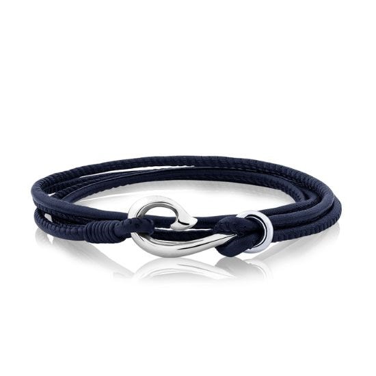 Safe Travel Leather Wrap Navy Bracelet_0