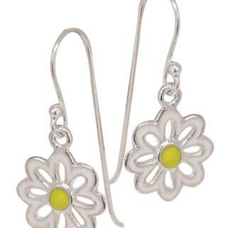 Sterling Silver and Enamel Daisy Earrings_0
