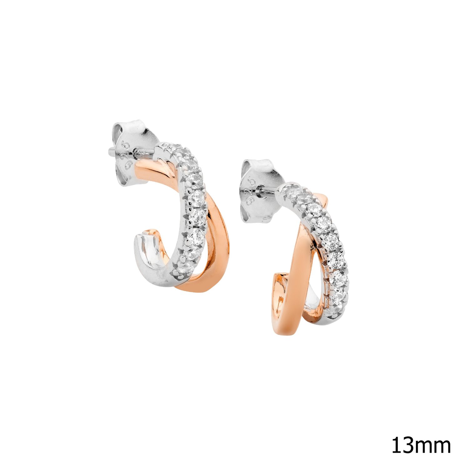 Sterling Silver Rose Gold Plated Cubic Zirconia Cross Over Earrings_0