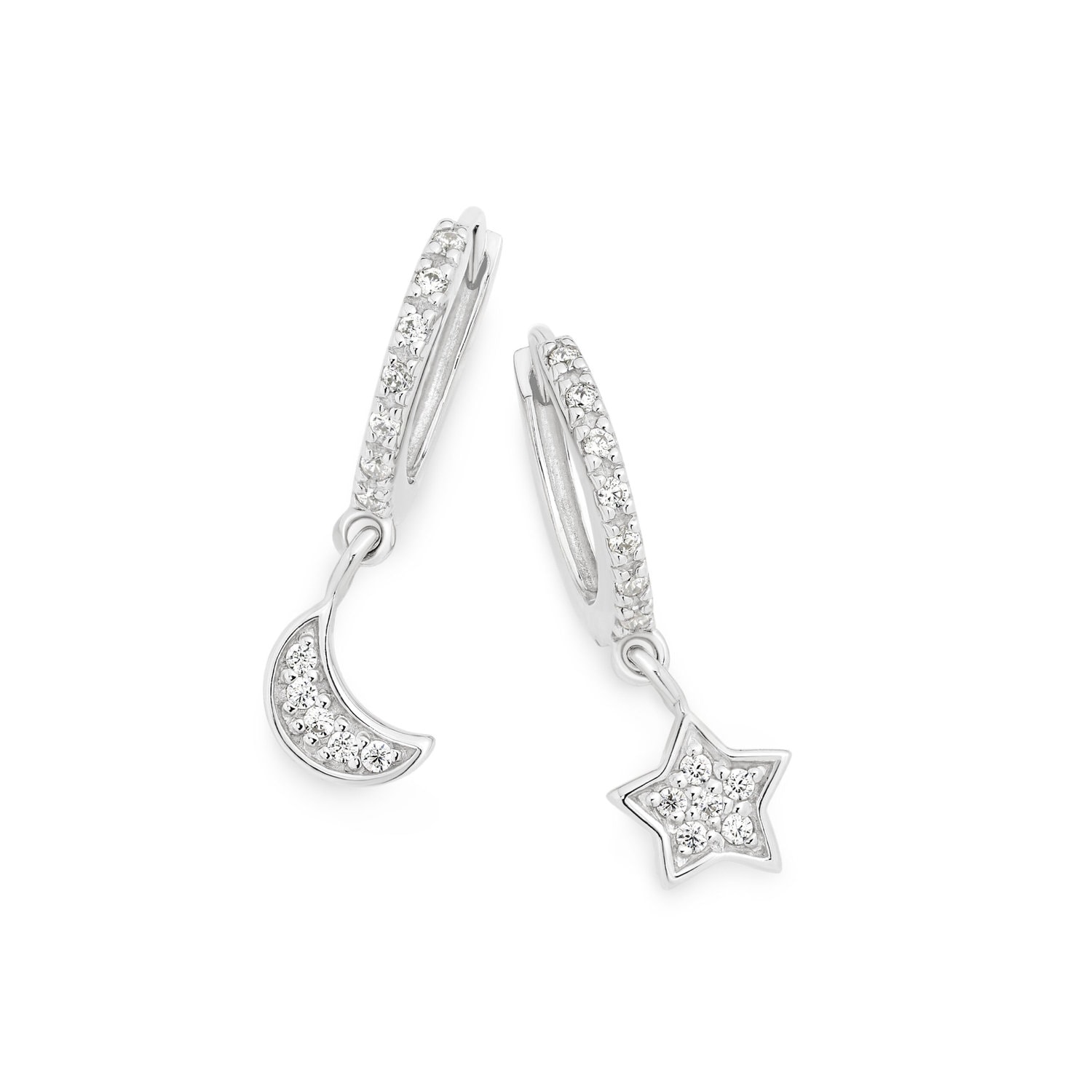 Silver Star and Moon Hoop Earrings_0