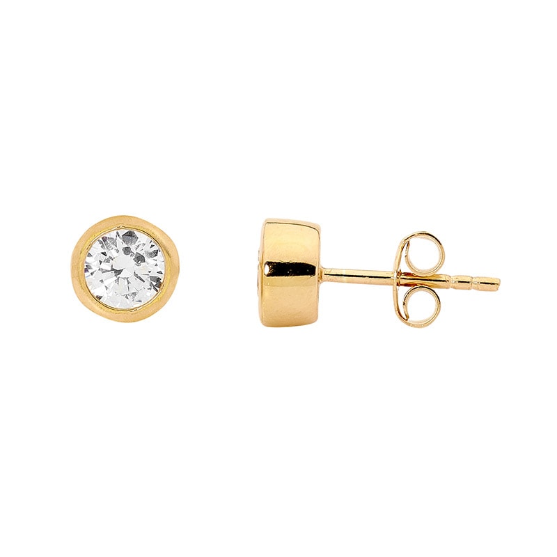 SS 5mm White CZ Bezel studs ith Gold Plating_0