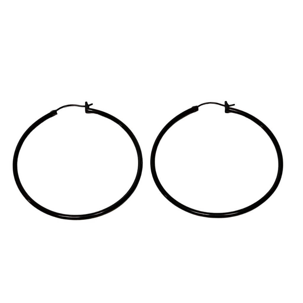 Black Stainless Steel 50mm Hoop Earrings_0