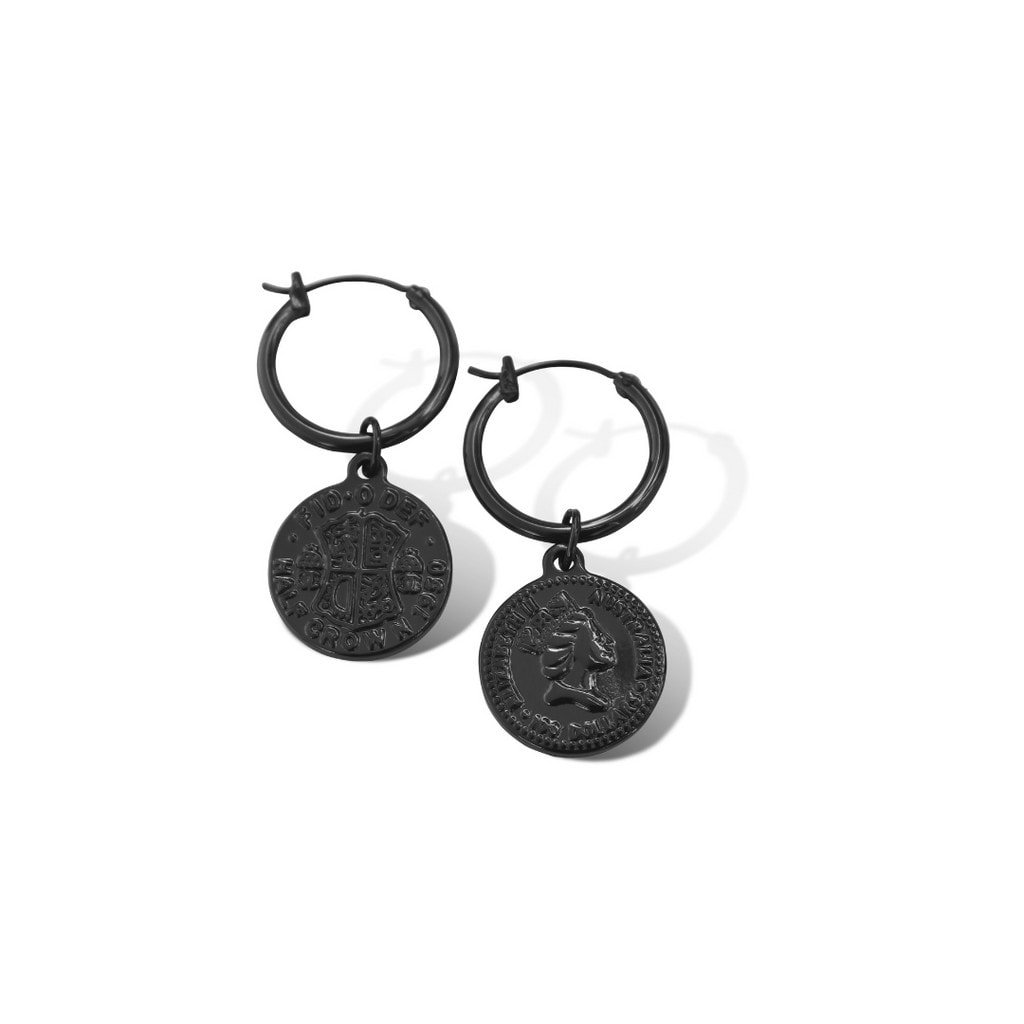 Steel Me Black Coin Hoop Earrings_0