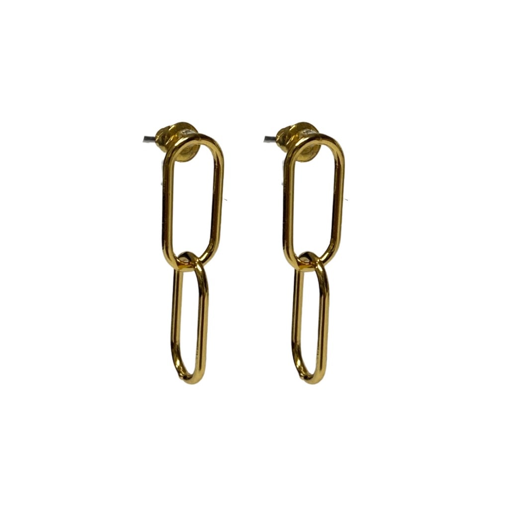 Stainless Steel Yellow Gold Plated Paper Clip Earrings_0