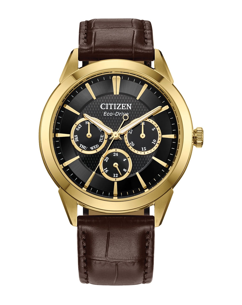 Citizen Gents Eco-Drive Gold Watch Leather Strap_0