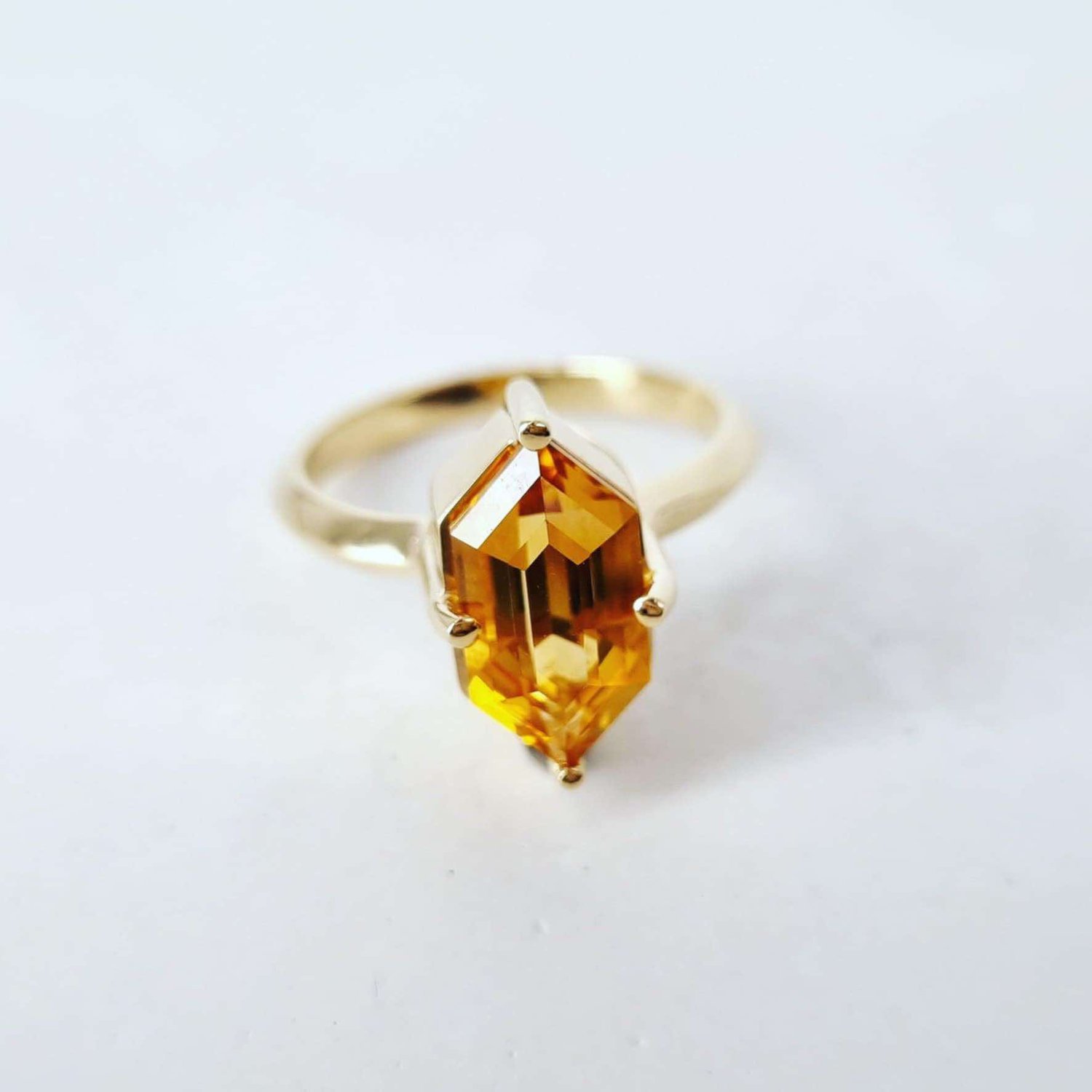 9ct Citirine Ring long Hexagon Handmade Ring Maree Desing_0