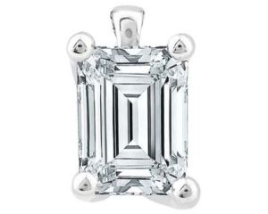 18ct White Gold Emerald Cut Diamond Pendant_0