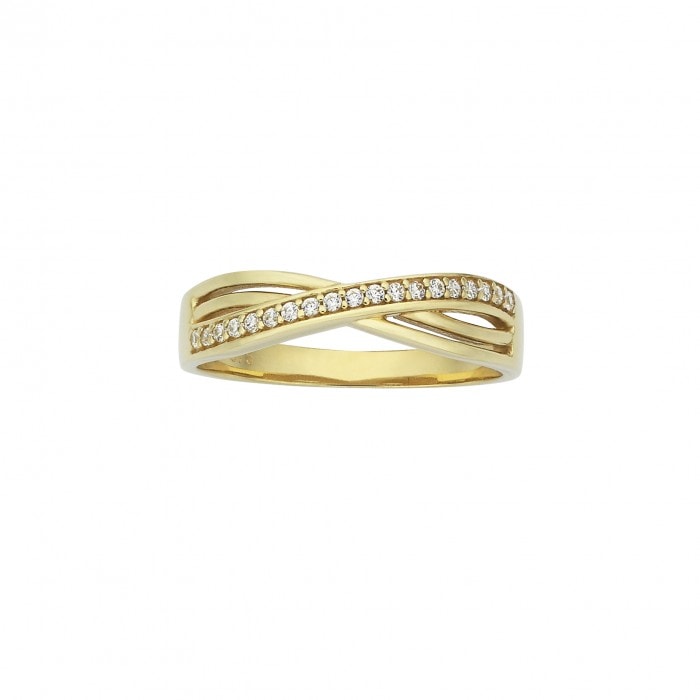 9ct Gold Cross Over Ring CZ_0