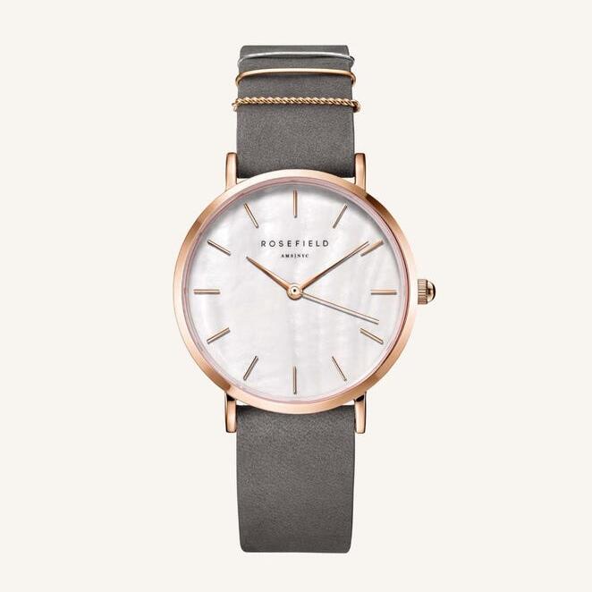 Rosefield Light Grey Leather Analogue Watch_0