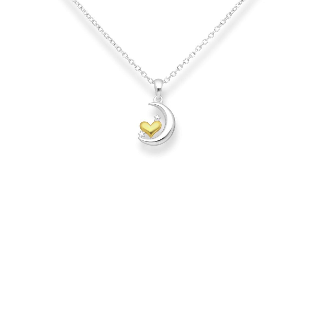 Silver moon pendant with gold plated heart pendant_0