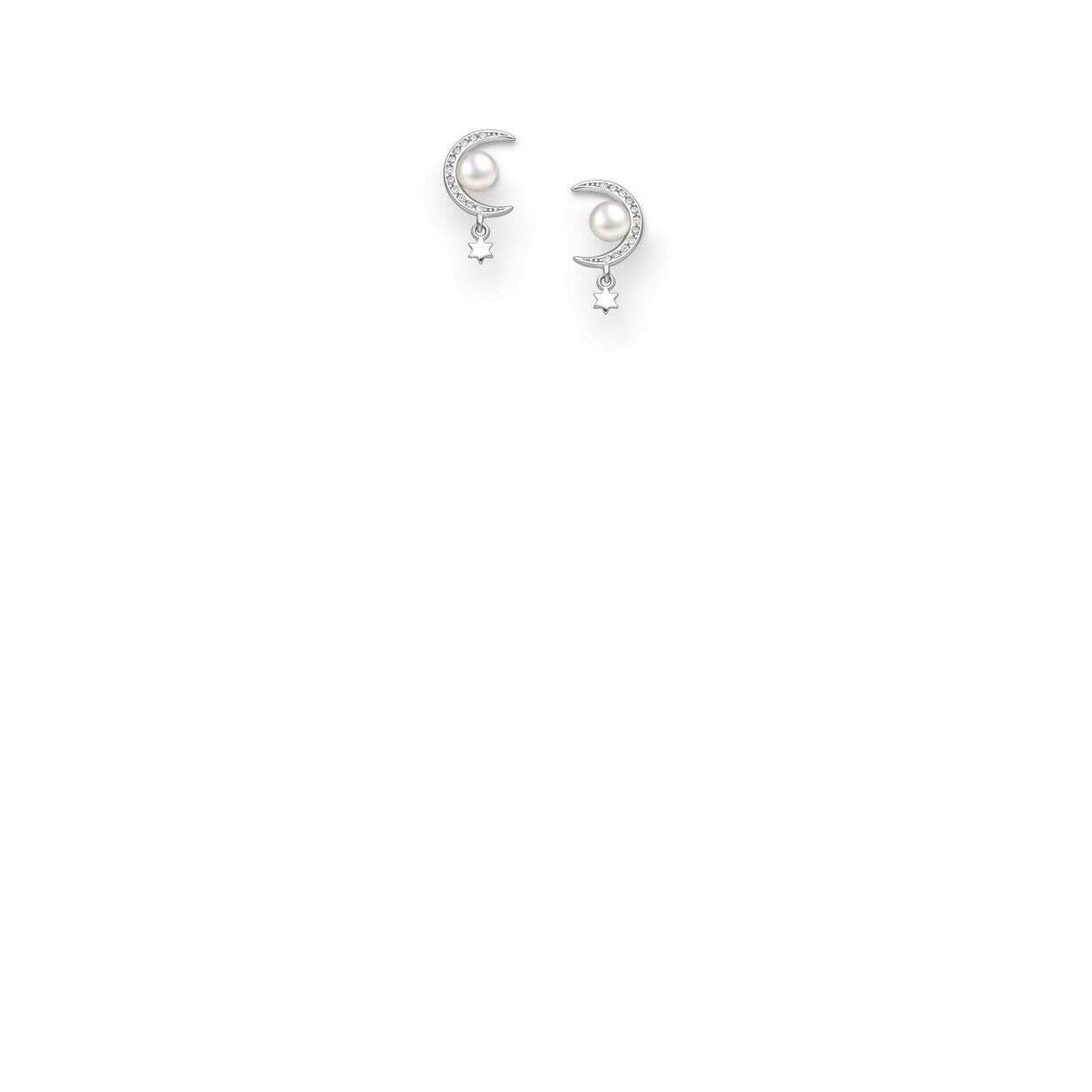 Silver Cubic Zirconia Moon and Star Earrings with Pearl_0