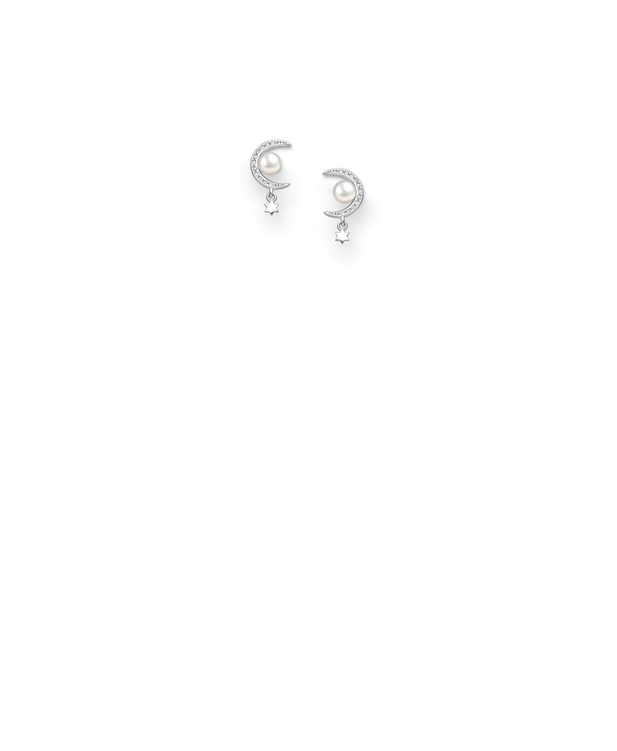Silver Cubic Zirconia Moon and Star Earrings with Pearl_0