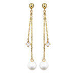9ct Gold CZ and Pearl Drop Earrings_0