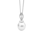 Sterling Silver CZ Fresh Water Pearl Necklace_0