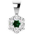 White Gold Created Emerald and Diamond Pendant_0