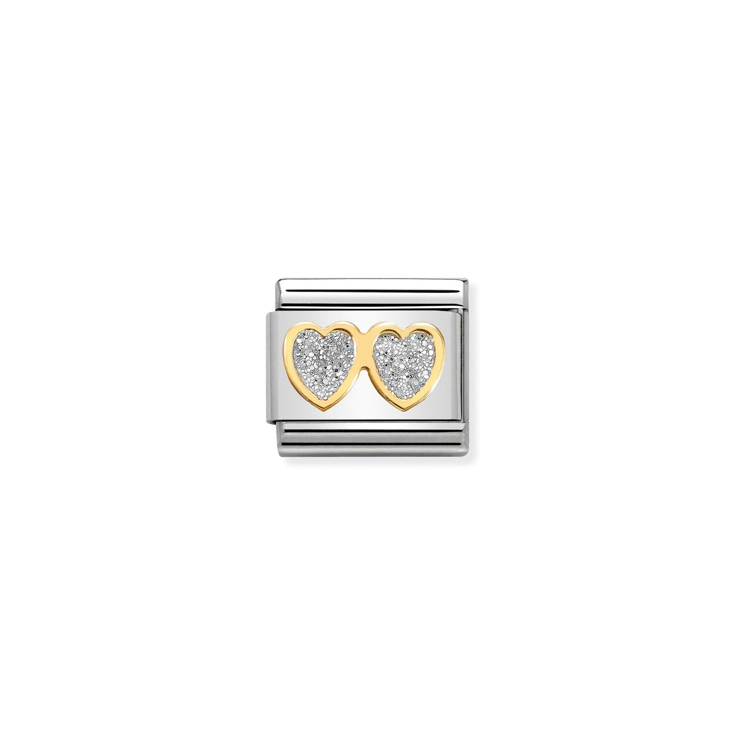 Nomination Double Heart Glitter Charm S/Steel and 18ct_0