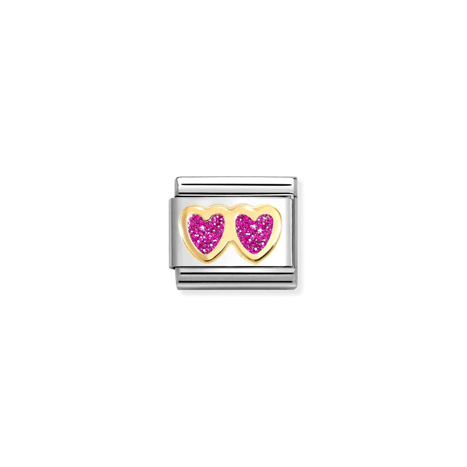 Nomination Glitter Double Fuchsia Heart Charm S/Steel and 18ct_0