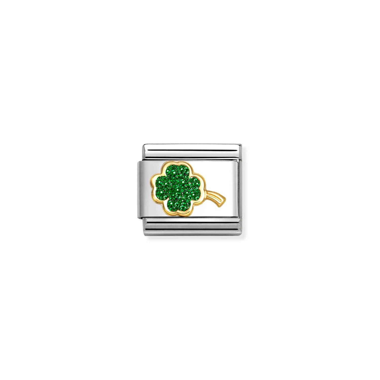 Nomination Glitter Green Four-Leaf Clover Charm S/Steel and 18ct_0