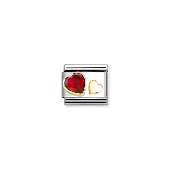 Nomination Red CZ and Gold Hearts Charm S/Steel and 18ct_0