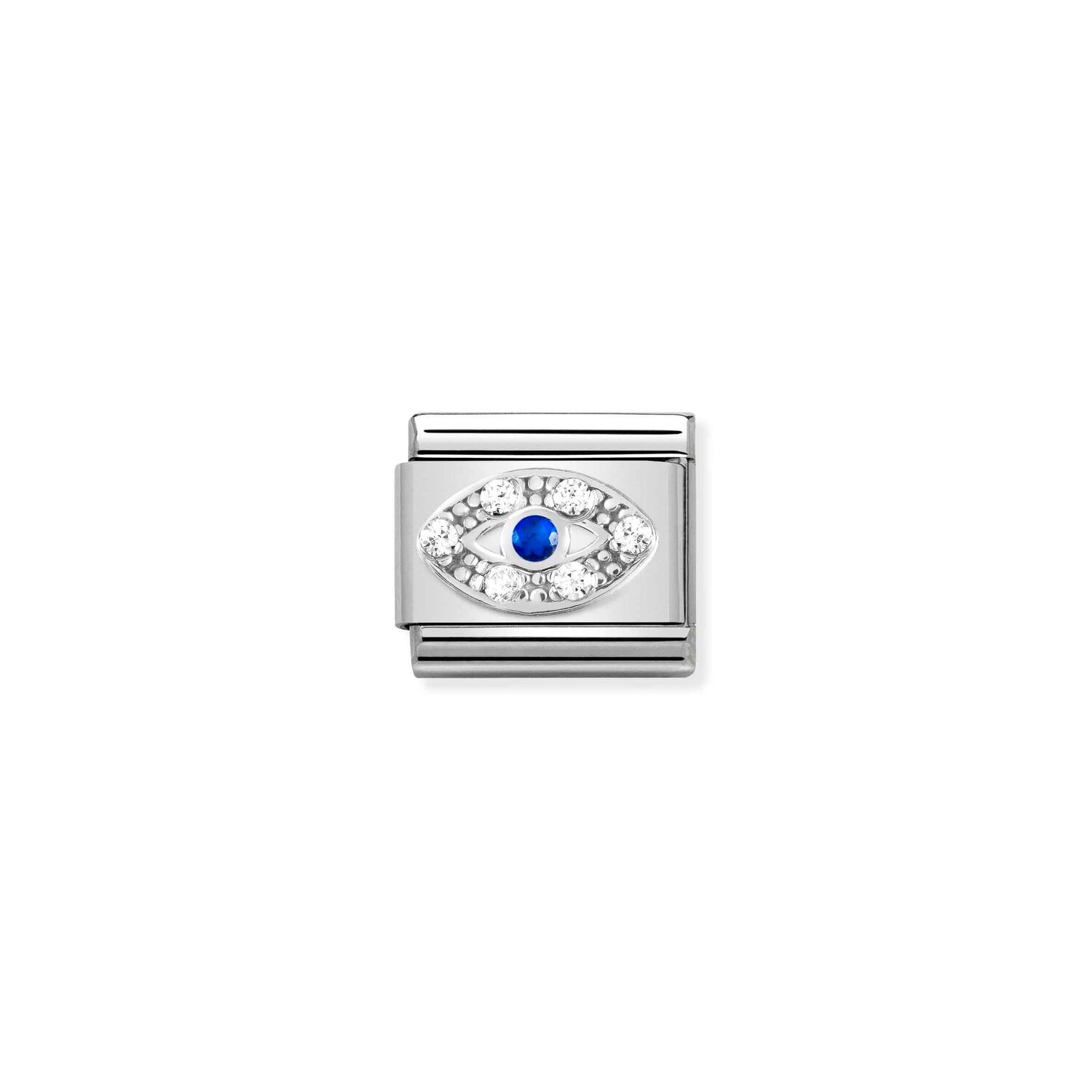 Eye Charm Blue and White CZ S/Steel and Silver_0