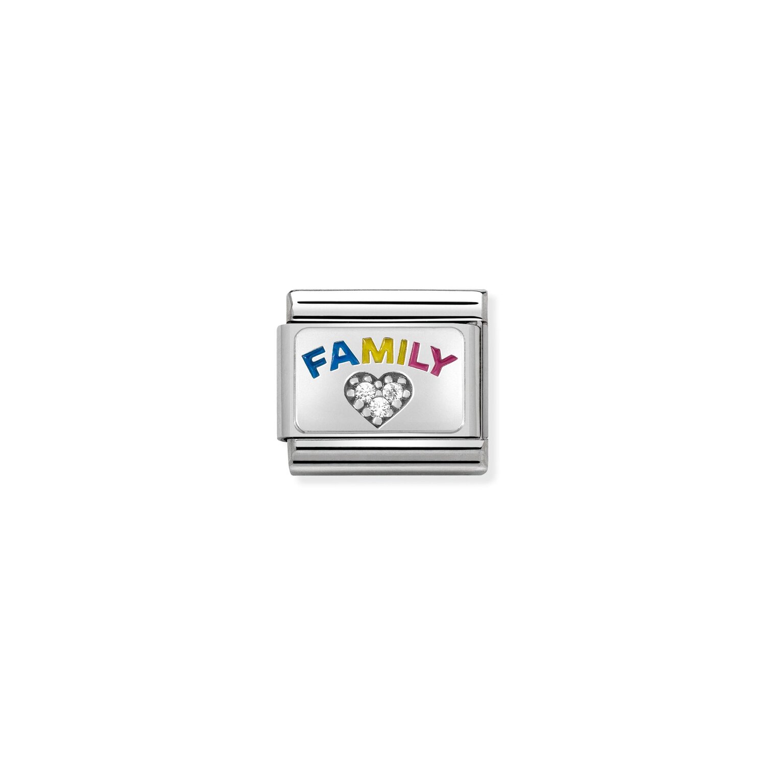 Family with CZ Heart Charm S/Steel and Silver_0