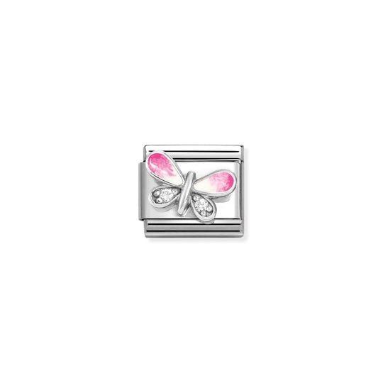 Butterfly Charm with Pink Enamel and CZ S/Steel and Silver_0