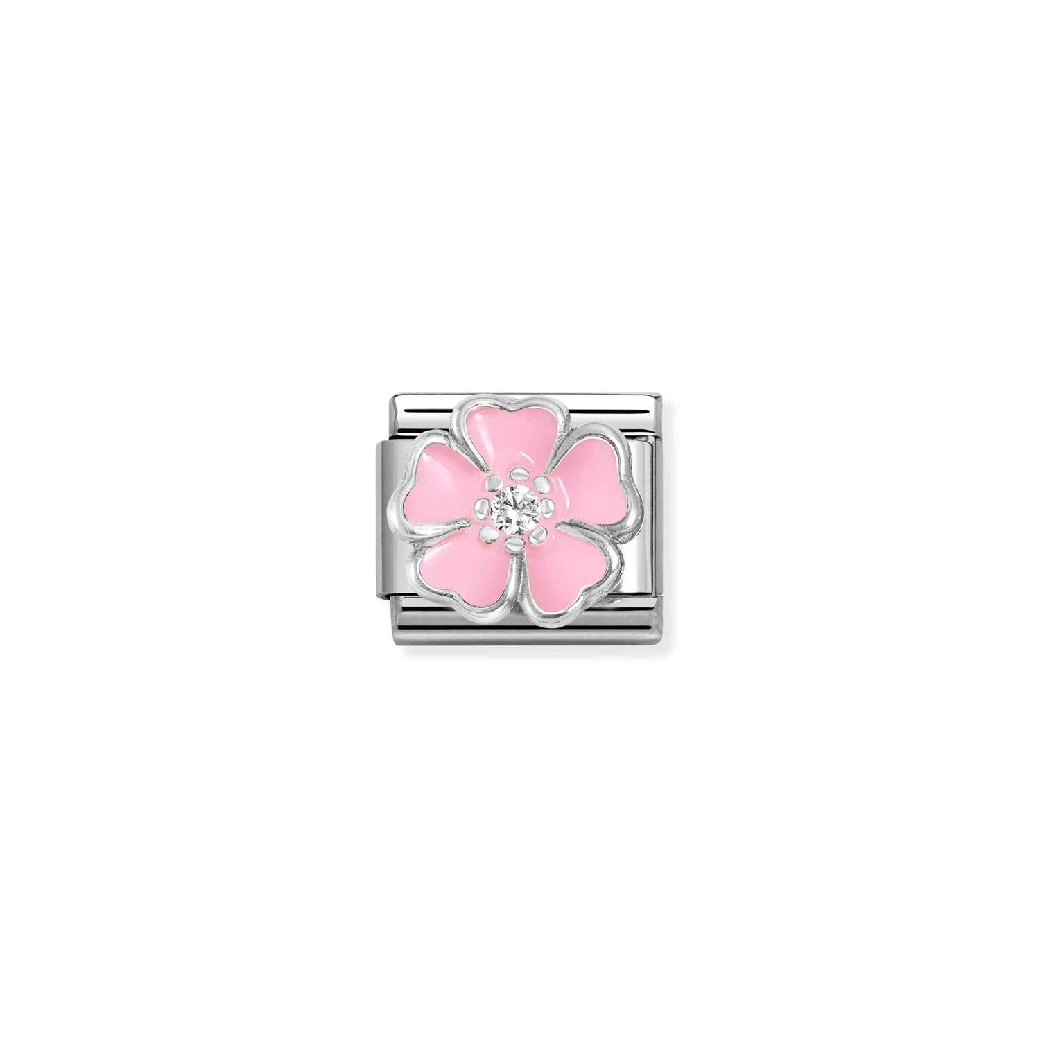 Pink Flower Charm with CZ S/Steel and Sterling Silver_0
