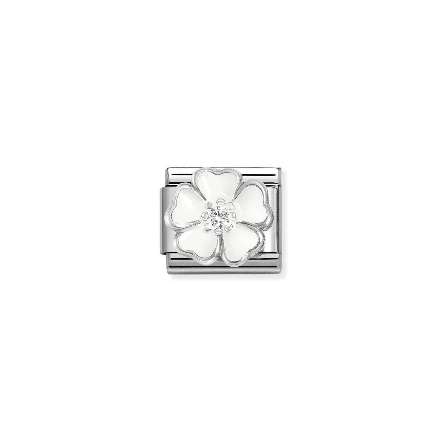 White Flower CZ Charm S/Steel and Silver_0