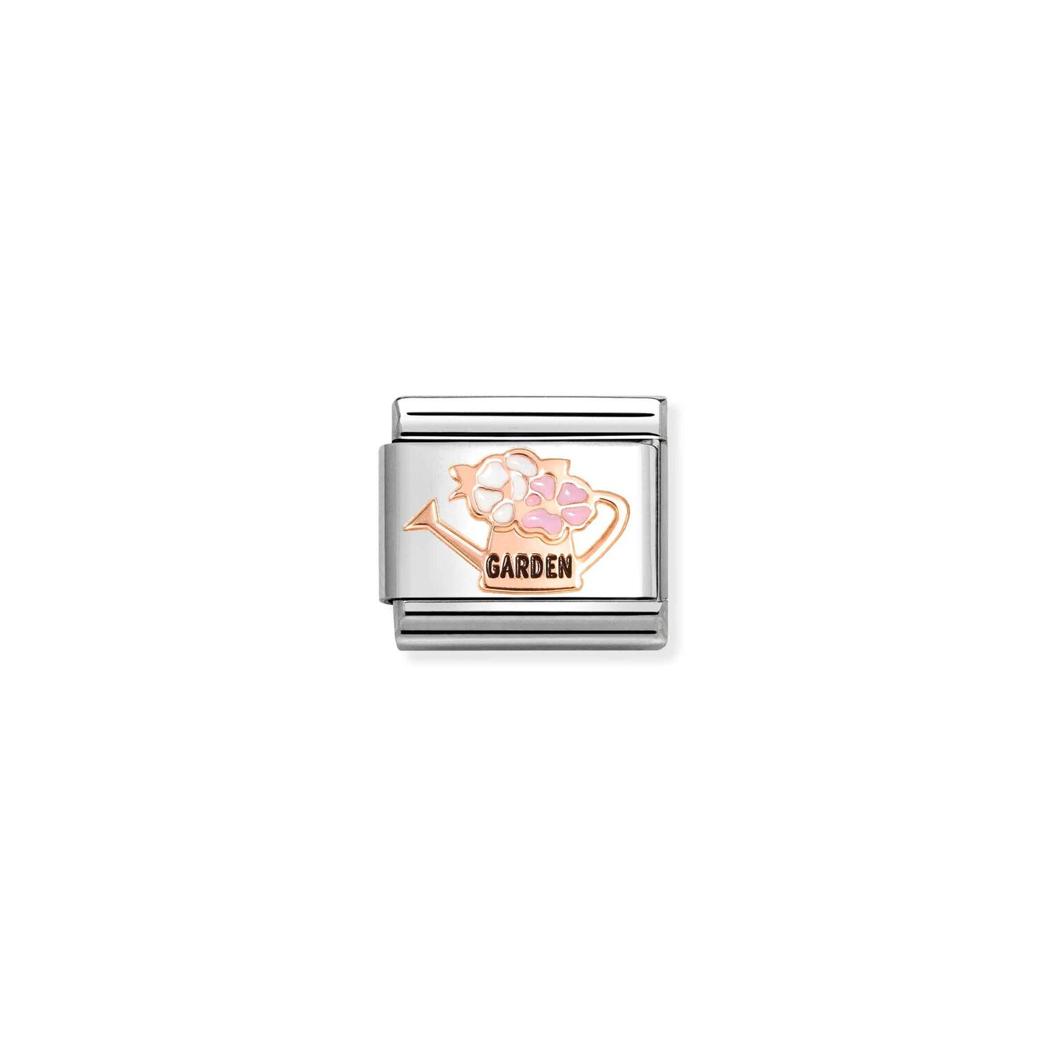 Garden Watering Can with Flowers Charm S/Steel and Rose Gold_0