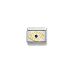 Etched Blue Eye of God Charm Enamel S/Steel and 18ct_0