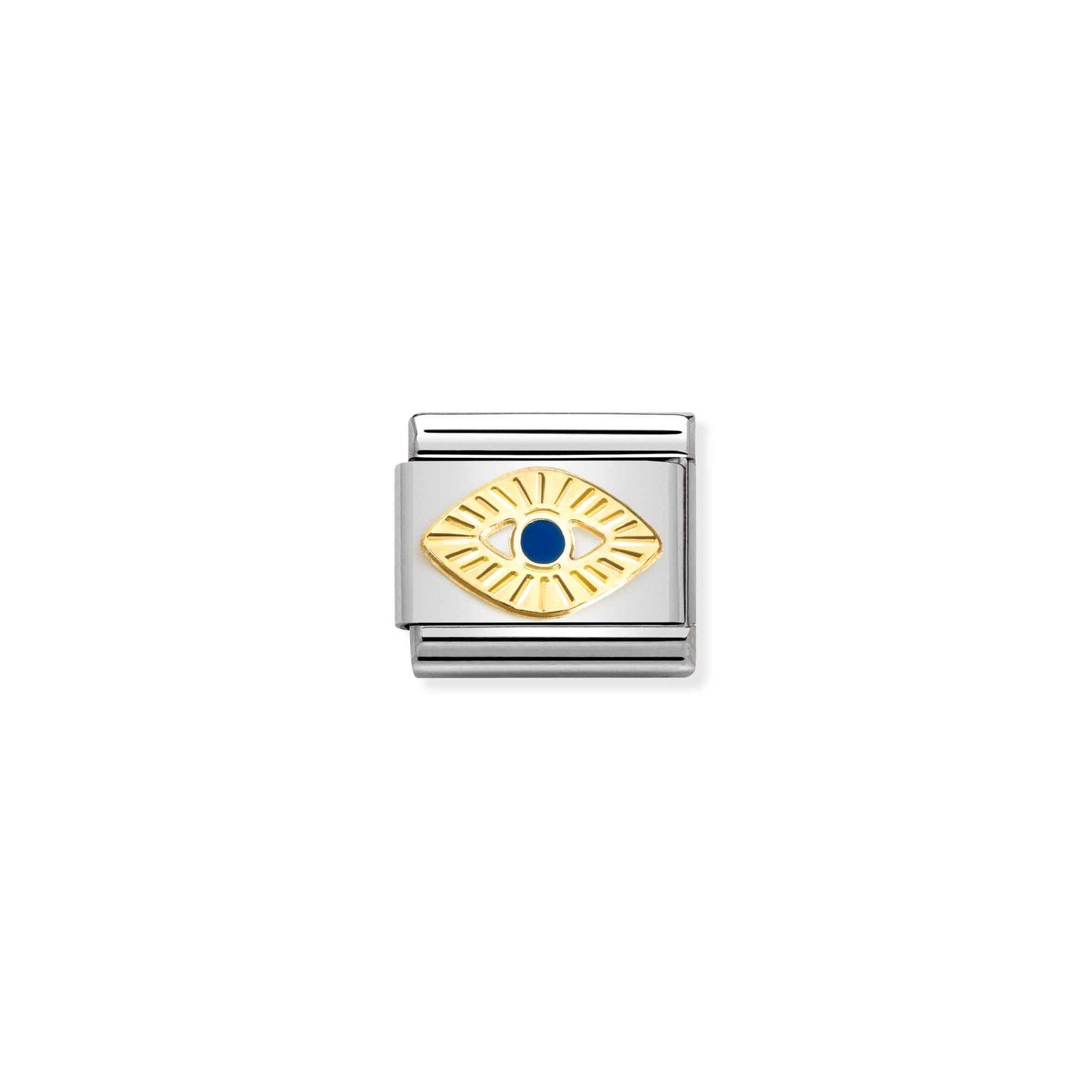 Etched Blue Eye of God Charm Enamel S/Steel and 18ct_0
