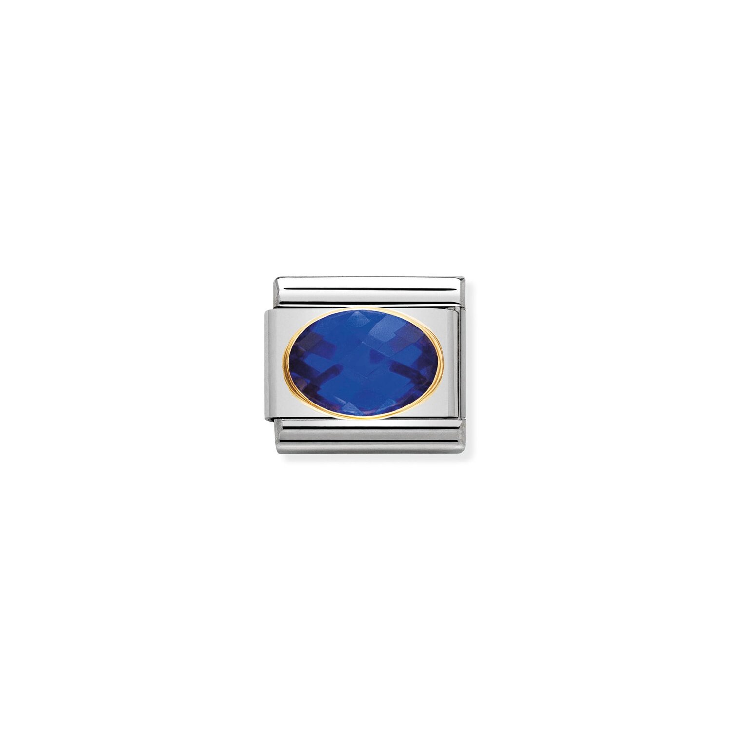 Blue Oval CZ Charm S/Steel and 18ct_0