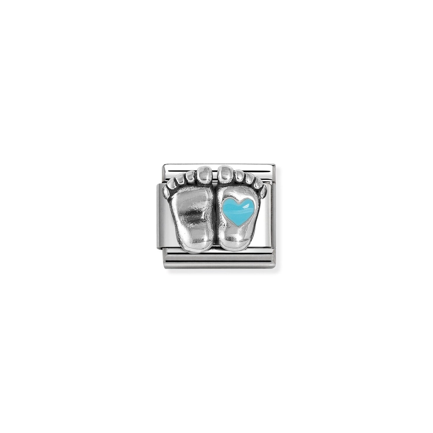 Baby Feet with Light Blue Heart Charm S/Steel and Silver_0