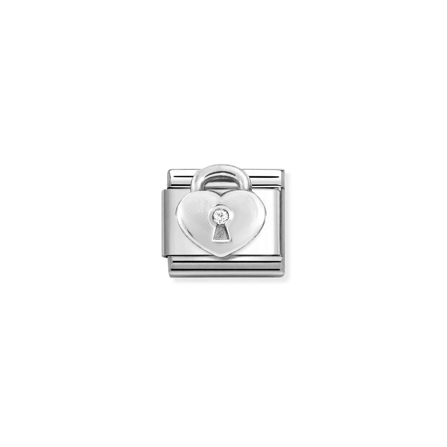 CZ in Padlock Charm S/Steel and Silver_0