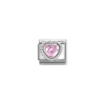 Pink CZ Heart with Beaded Setting S/Steel and Silver_0