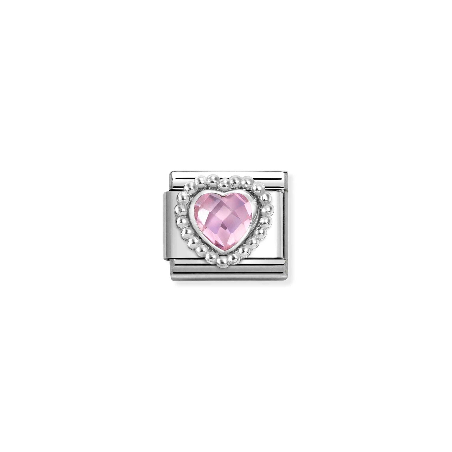Pink CZ Heart with Beaded Setting S/Steel and Silver_0